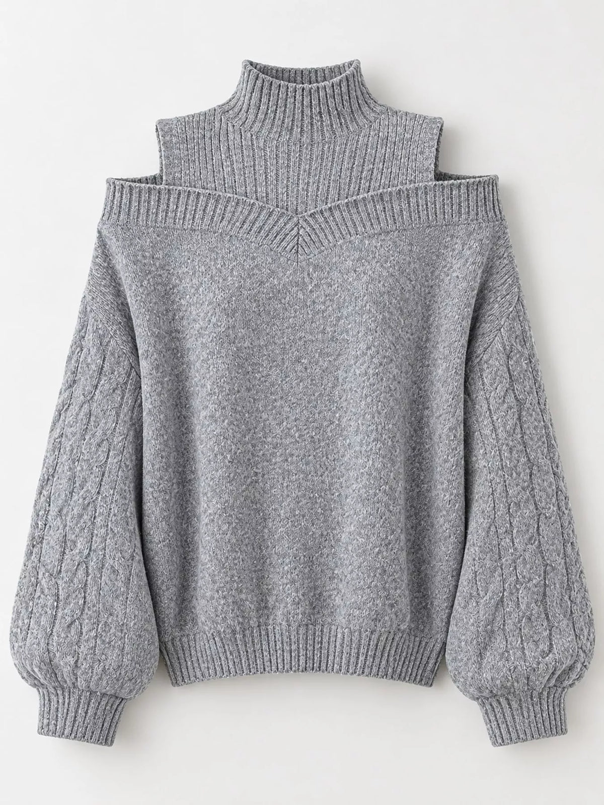 Women's Cold Shoulder Mock Neck Cable Knit Sweater – view 4