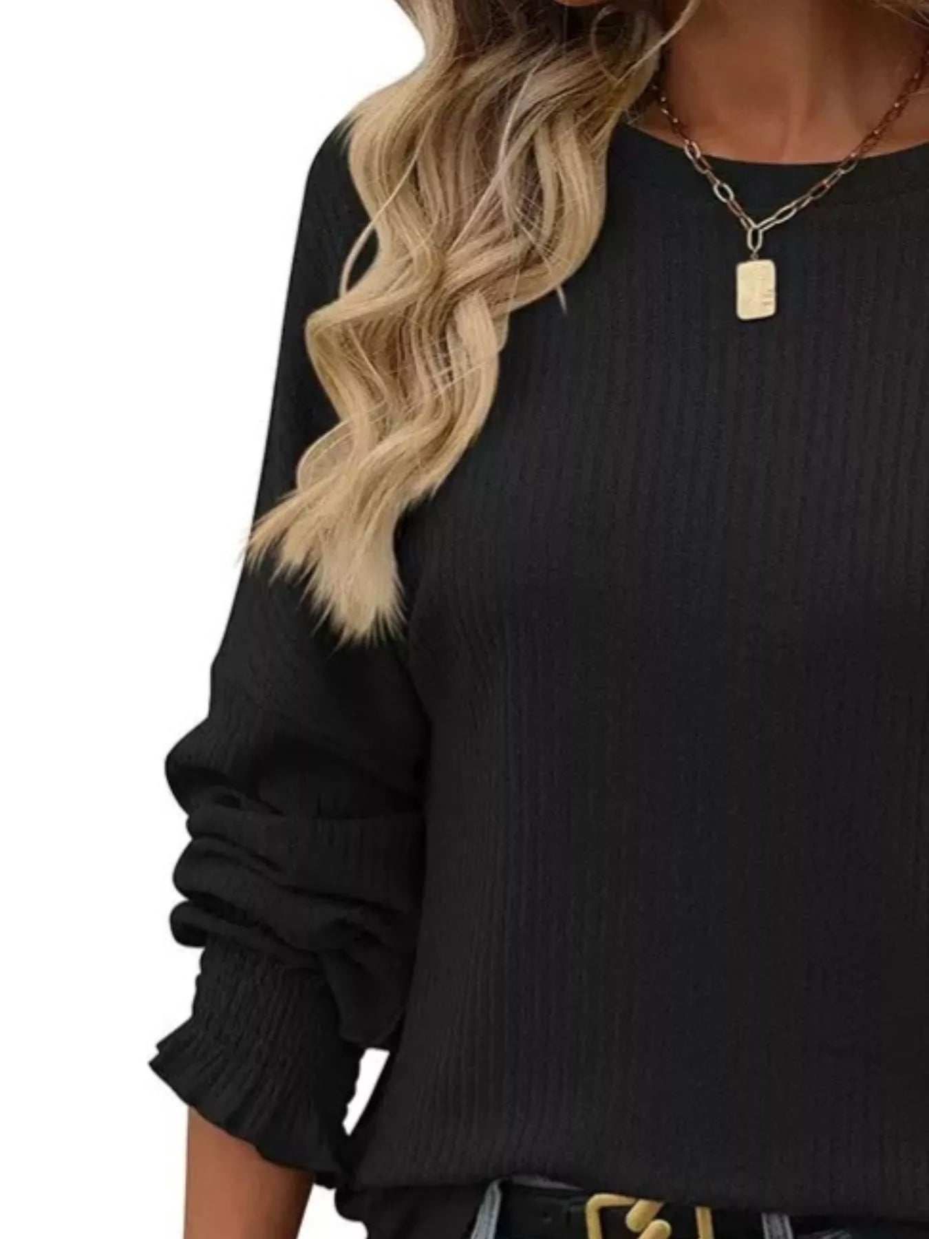 Ribbed Knit Long Sleeve T-Shirt  Shop One Place