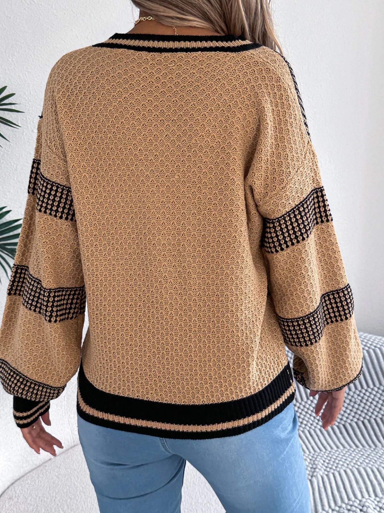 Contrast Striped V-Neck Sweater  Shop One Place