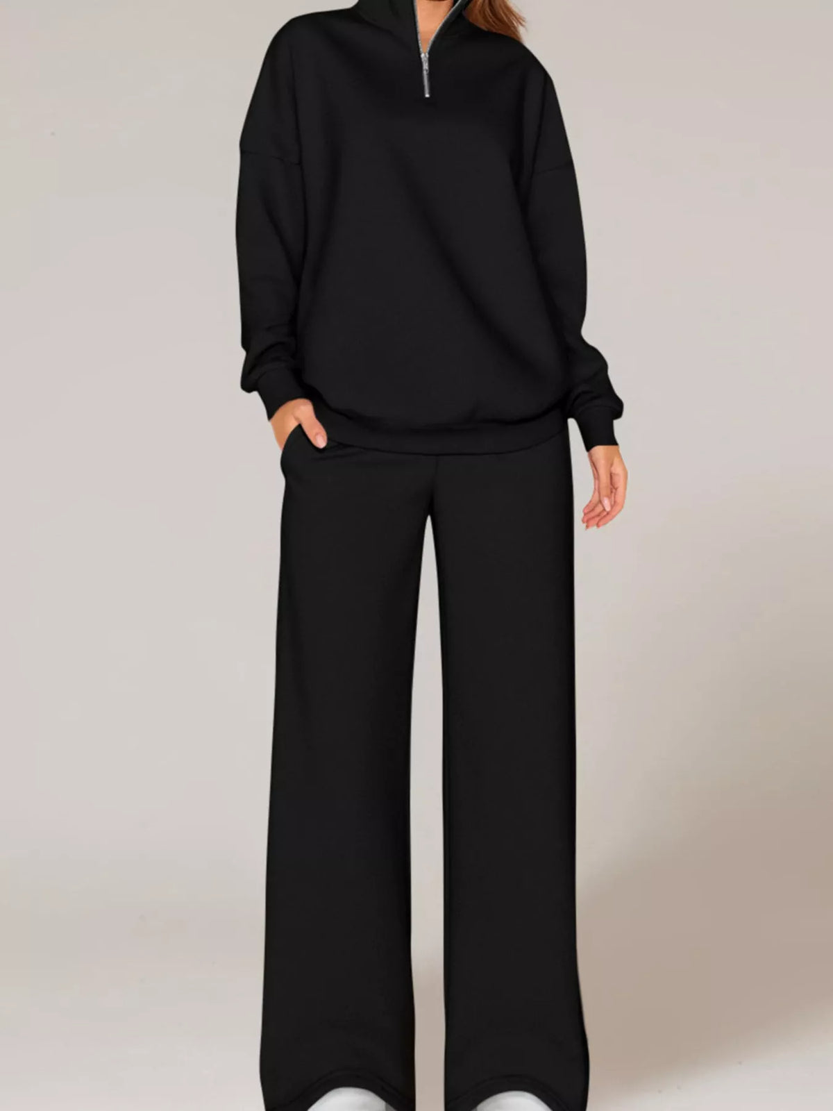 Half-Zip Sweatshirt and Wide-Leg Sweatpants Set  Shop One Place