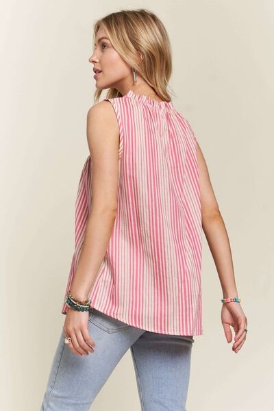 ADORA Contrast Striped Frill Round Neck Sleeveless Top  Shop One Place