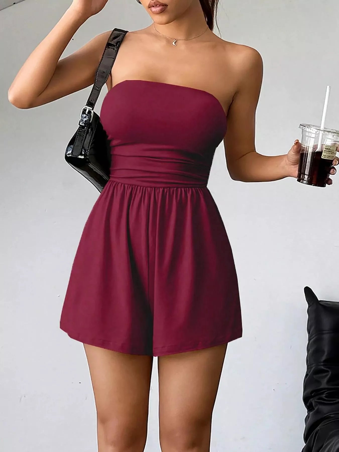 Strapless Ruched Waist Romper – Stretchy Cotton Blend Women’s Playsuit  Shop One Place