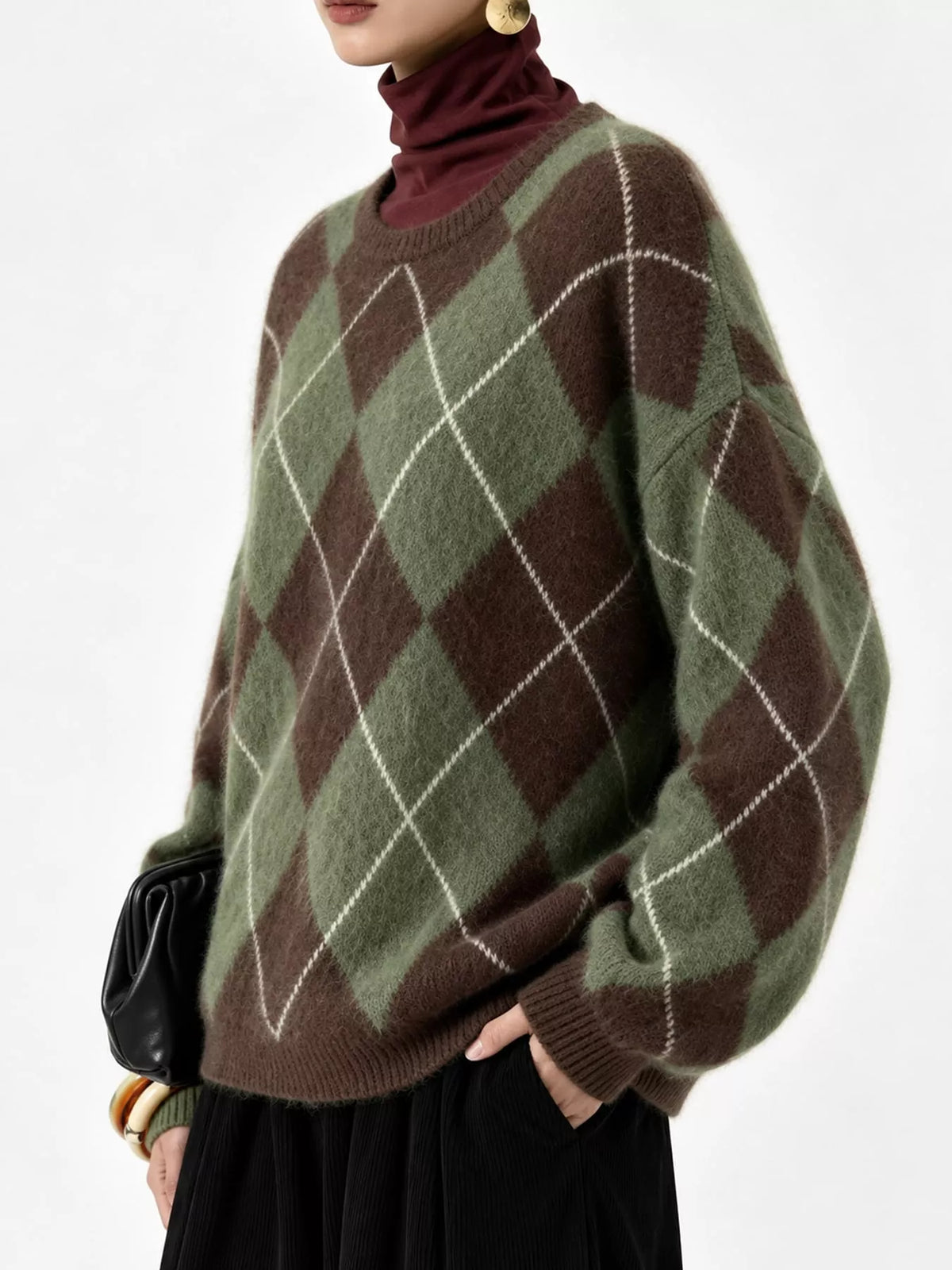 Women's Argyle Fuzzy Knit Sweater – view 23