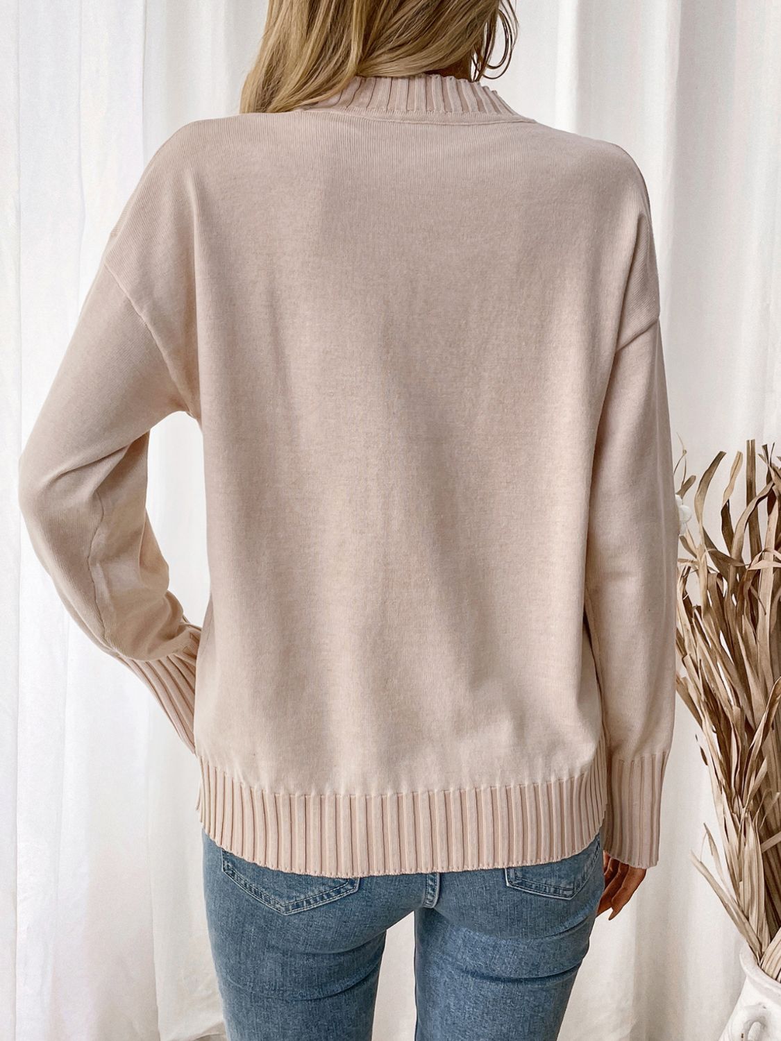 Perfee Flower Round Neck Long Sleeve Sweater  Shop One Place