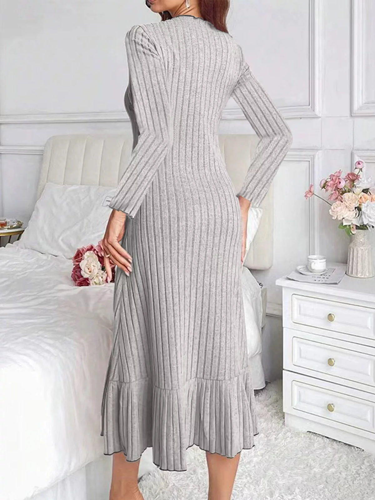 Women's Ribbed Knit Ruffle Hem Bodycon Dress – view 9