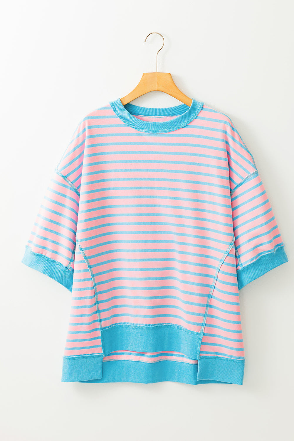 Stripe Colorblock Drop Sleeve Oversized T Shirt