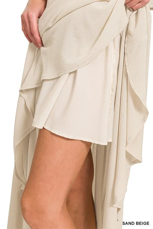 Zenana Woven Crinkle Gauze Crop Tee and Skirt Set-Beige  Shop One Place