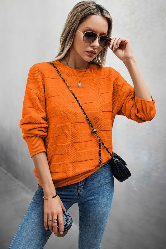 Solid Round Neck Knit Loose Long Sleeves Sweater  Shop One Place