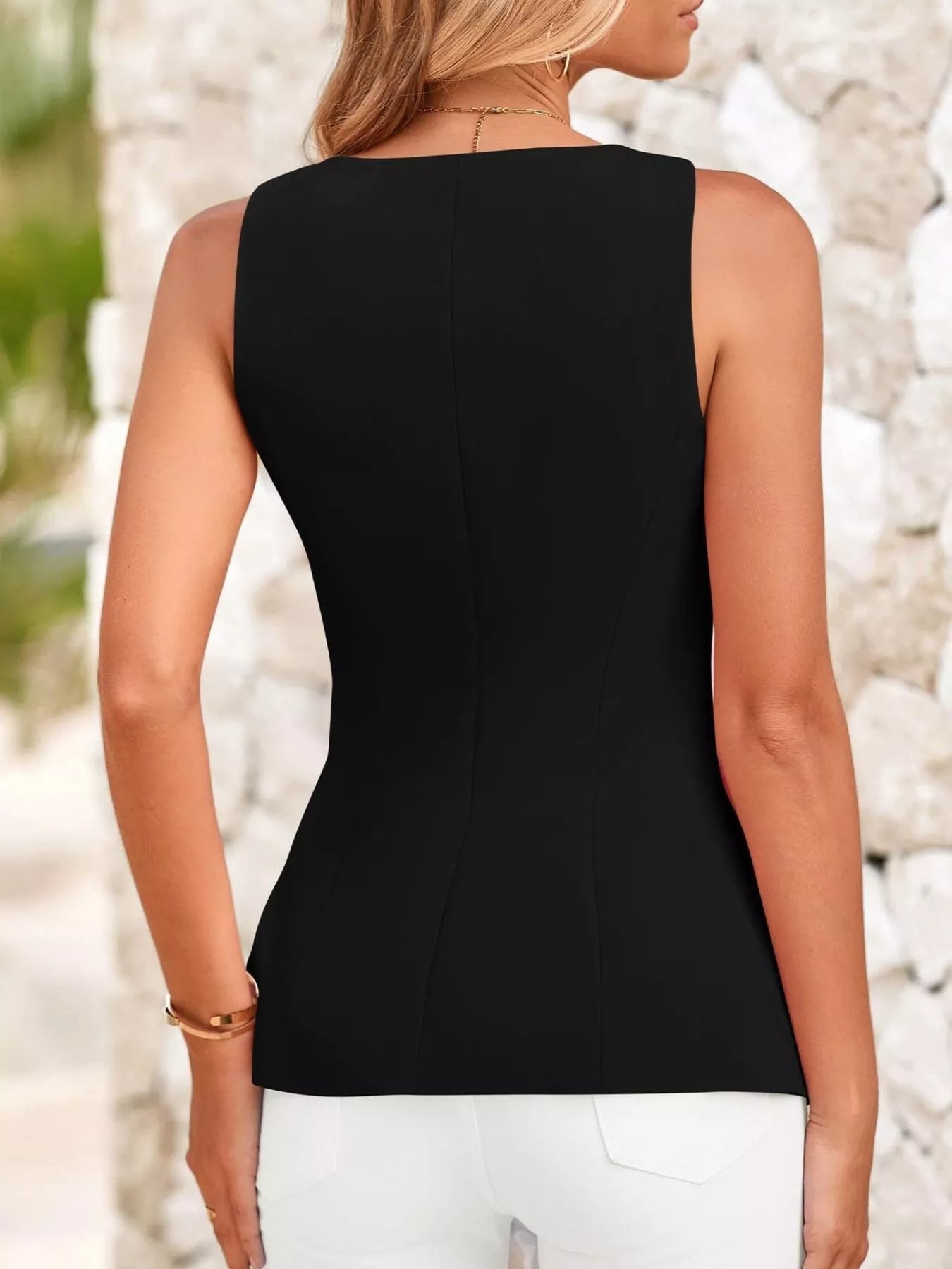 Square Neck Button-Up Vest  Shop One Place