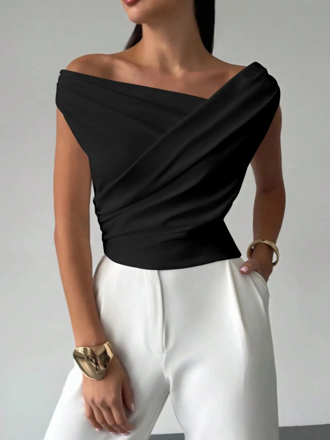 Asymmetrical Ruched Short Sleeve Top  Shop One Place