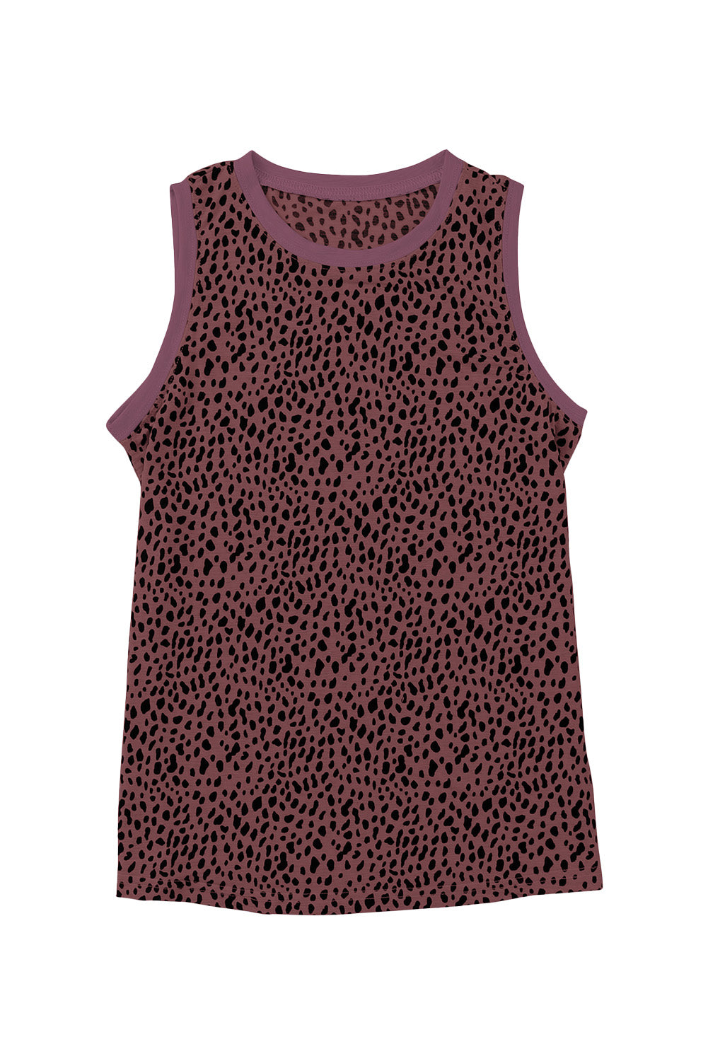 Red Leopard Trimmed Casual Round Neck Tank Top