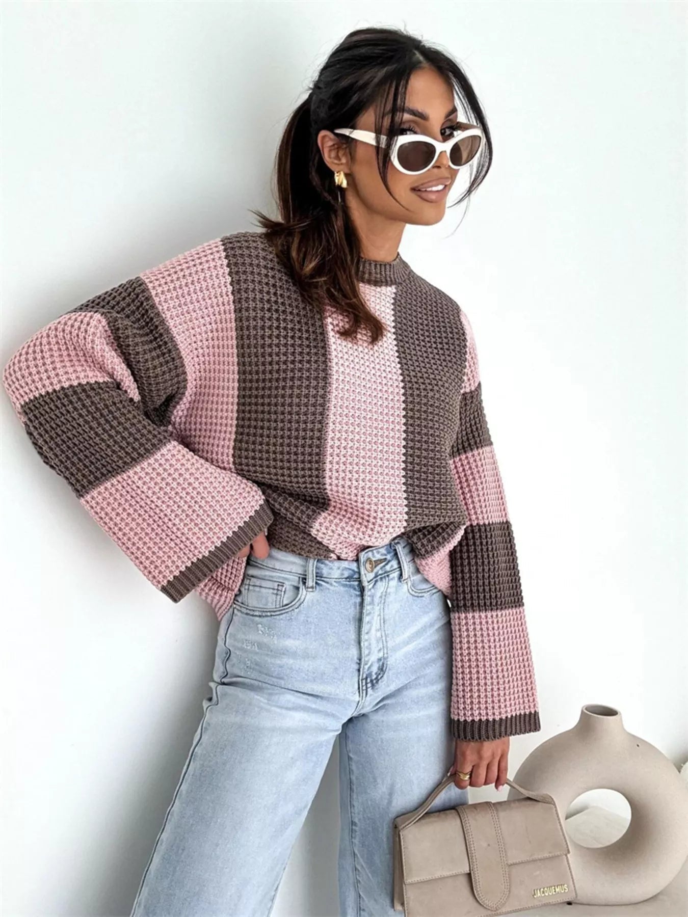 Color Block Long Sleeve Sweater  Shop One Place