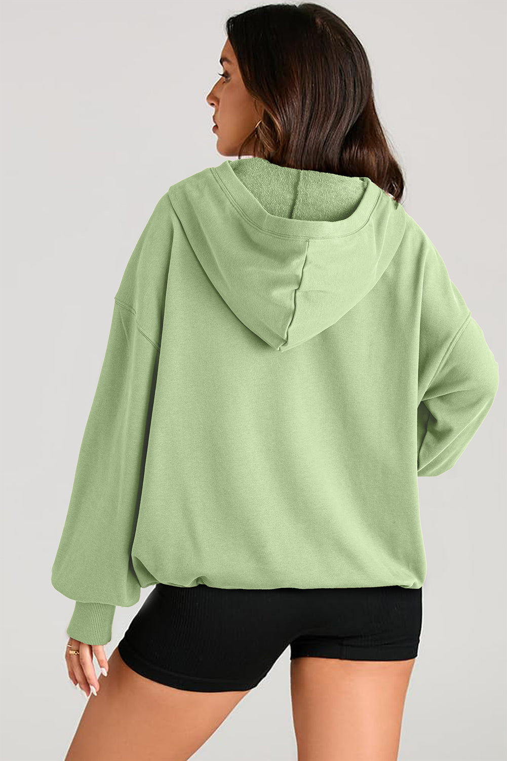 Moss Green Kangaroo Pocket Half Zipper Oversized Hoodie