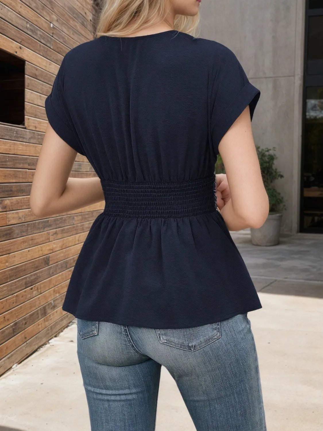 Surplice Short Sleeve Blouse  Shop One Place