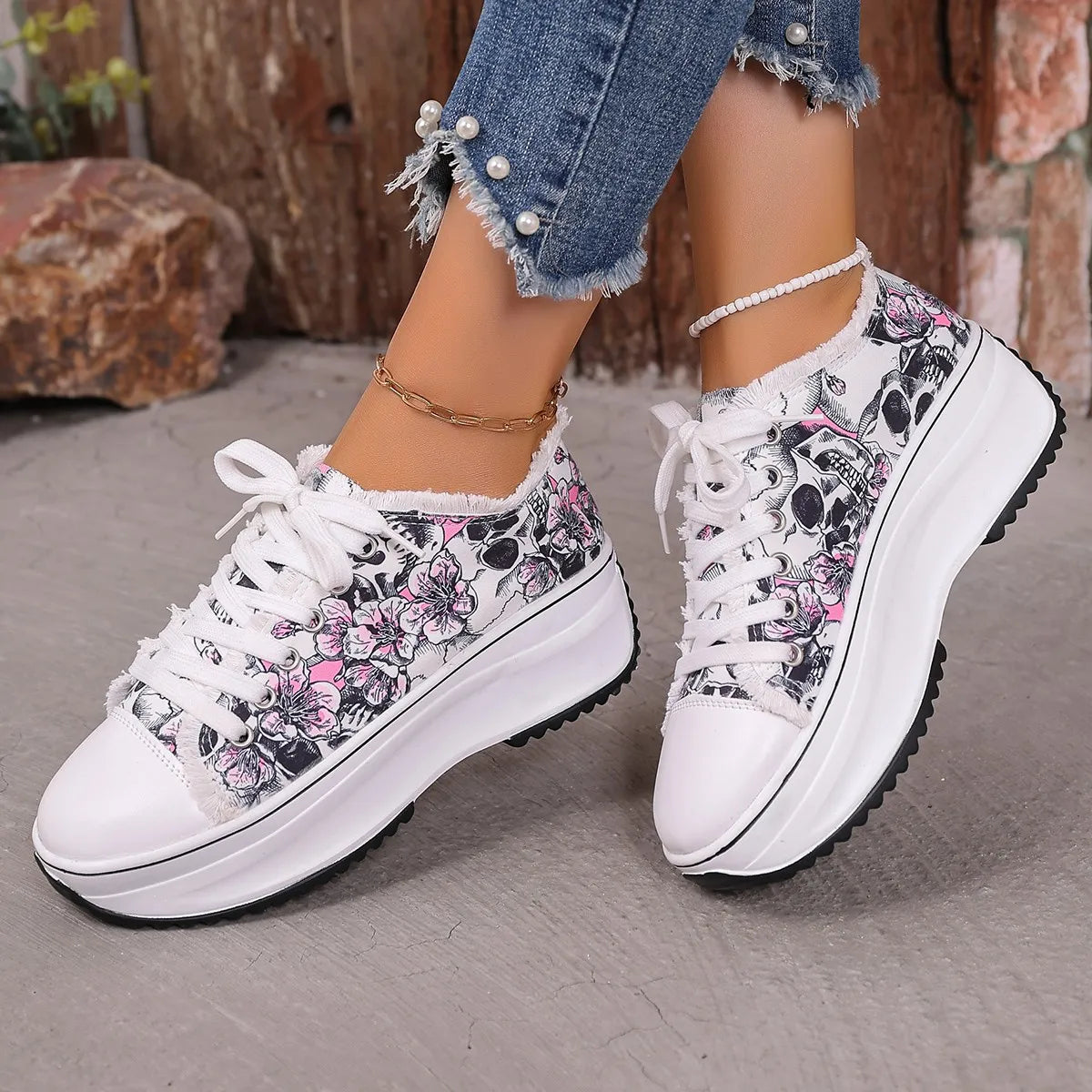 Printed Lace Up Platform Sneakers  Shop One Place