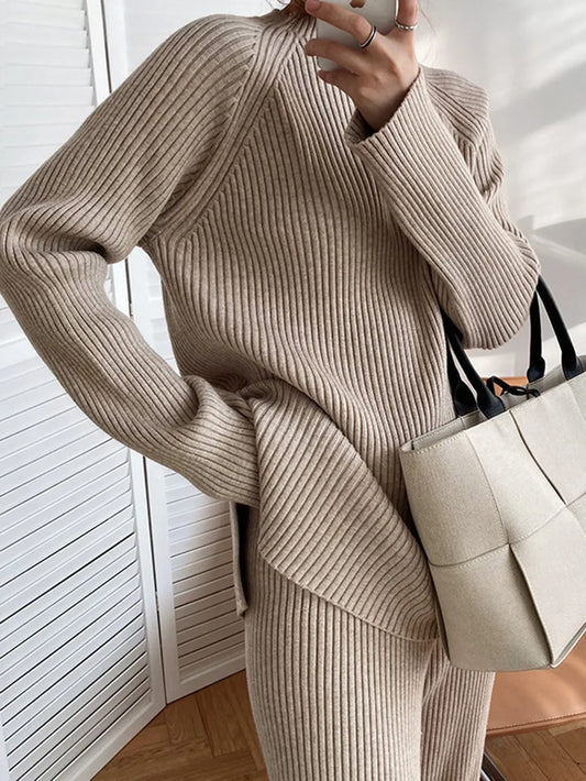 Mock Neck Raglan Sleeve Top and Pants Sweater Set  Shop One Place