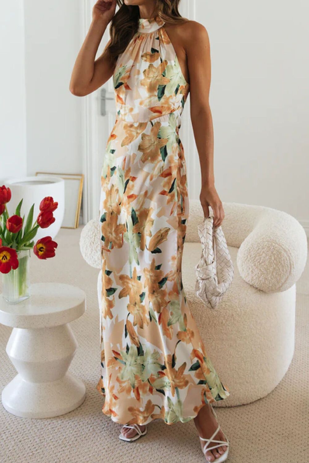 Floral Print Halter Neck Maxi Dress  Shop One Place