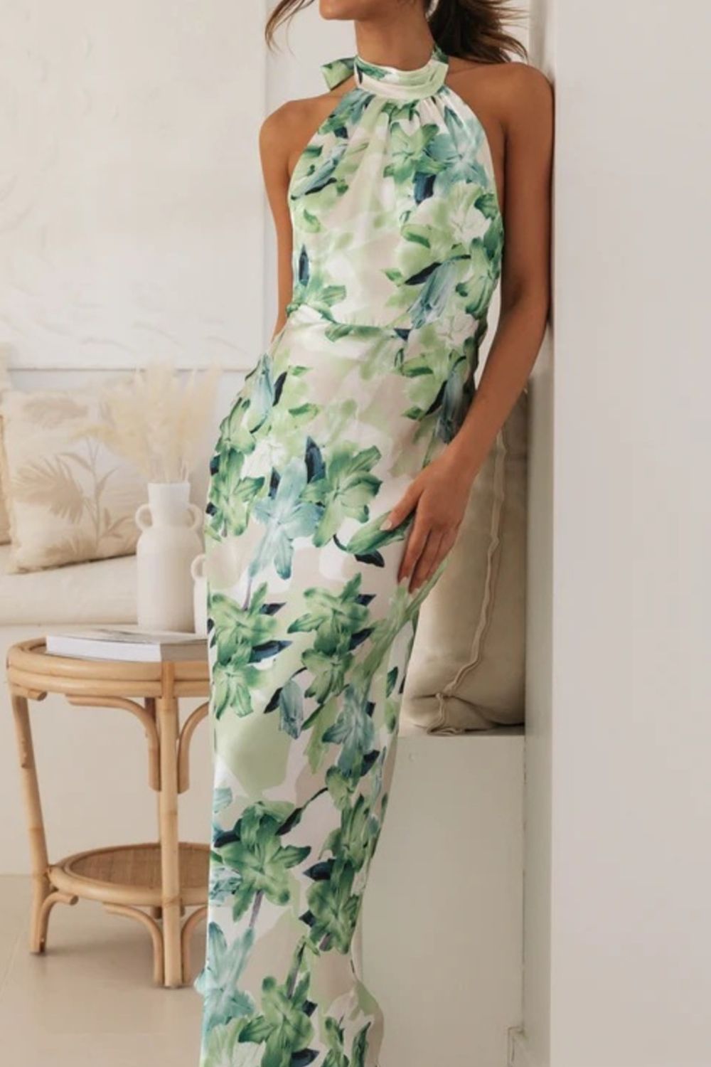 Floral Print Halter Neck Maxi Dress  Shop One Place