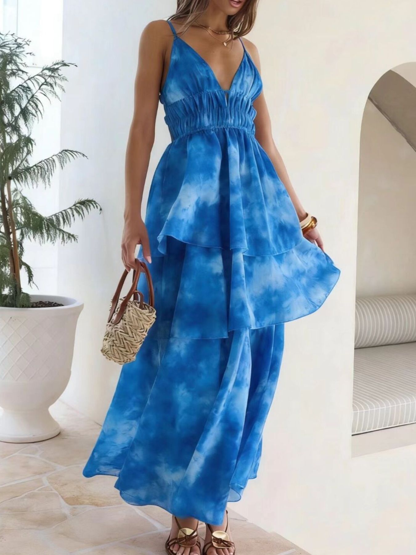 Tie-Dye Ruffled Layered Maxi Dress  Shop One Place