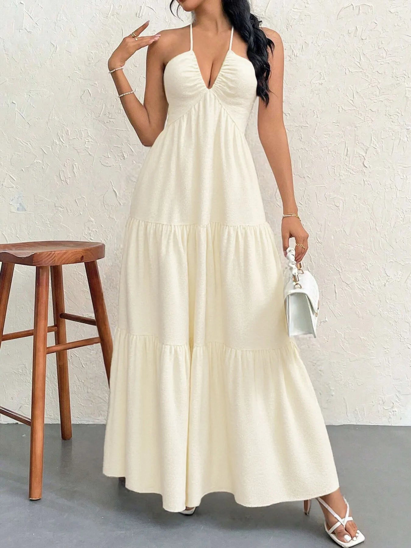 Halter Neck Tiered Maxi Dress  Shop One Place