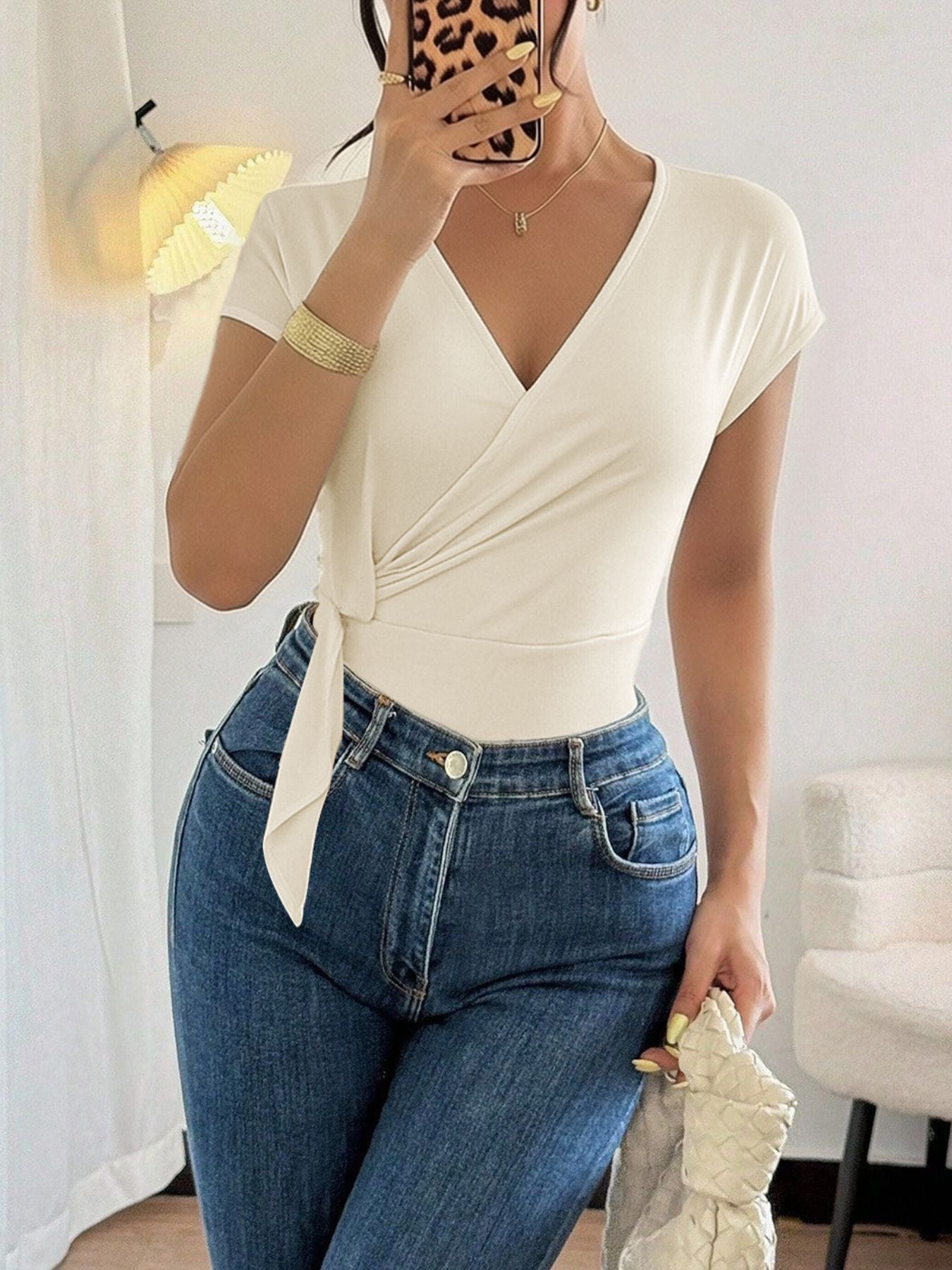 Surplice Cap Sleeve Bodysuit  Shop One Place