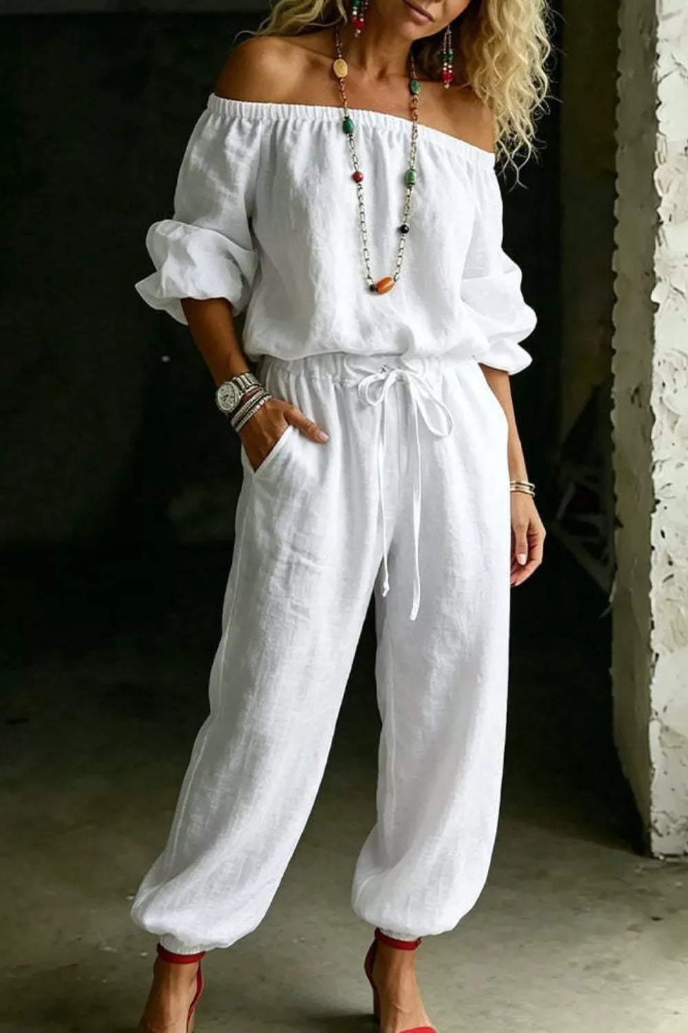 Full Size Off-Shoulder Top and Pants Set Plus Size  Shop One Place