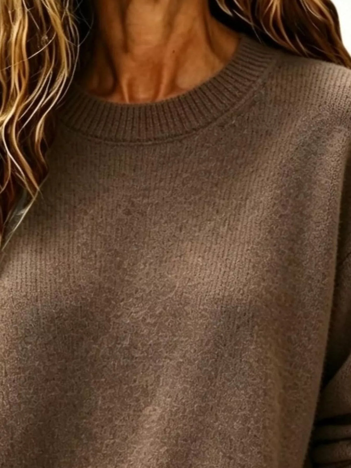 Full Size Round Neck Dropped Shoulder Sweater Plus Size  Shop One Place