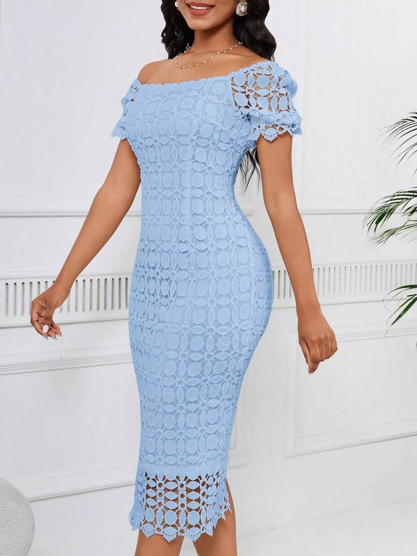 Lace Short Sleeve Midi Dress  Shop One Place
