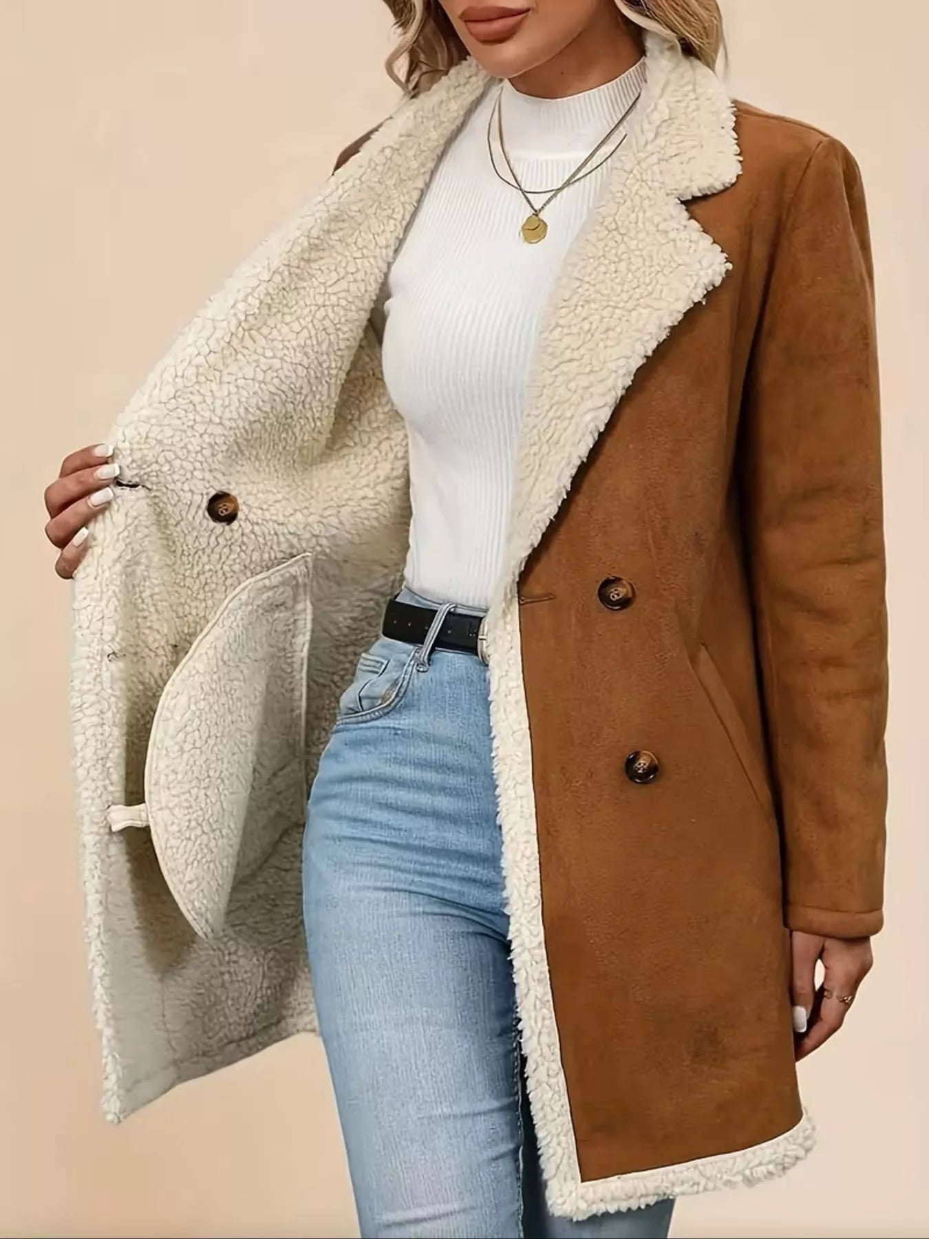 Double-Breasted Suede Outerwear  Shop One Place