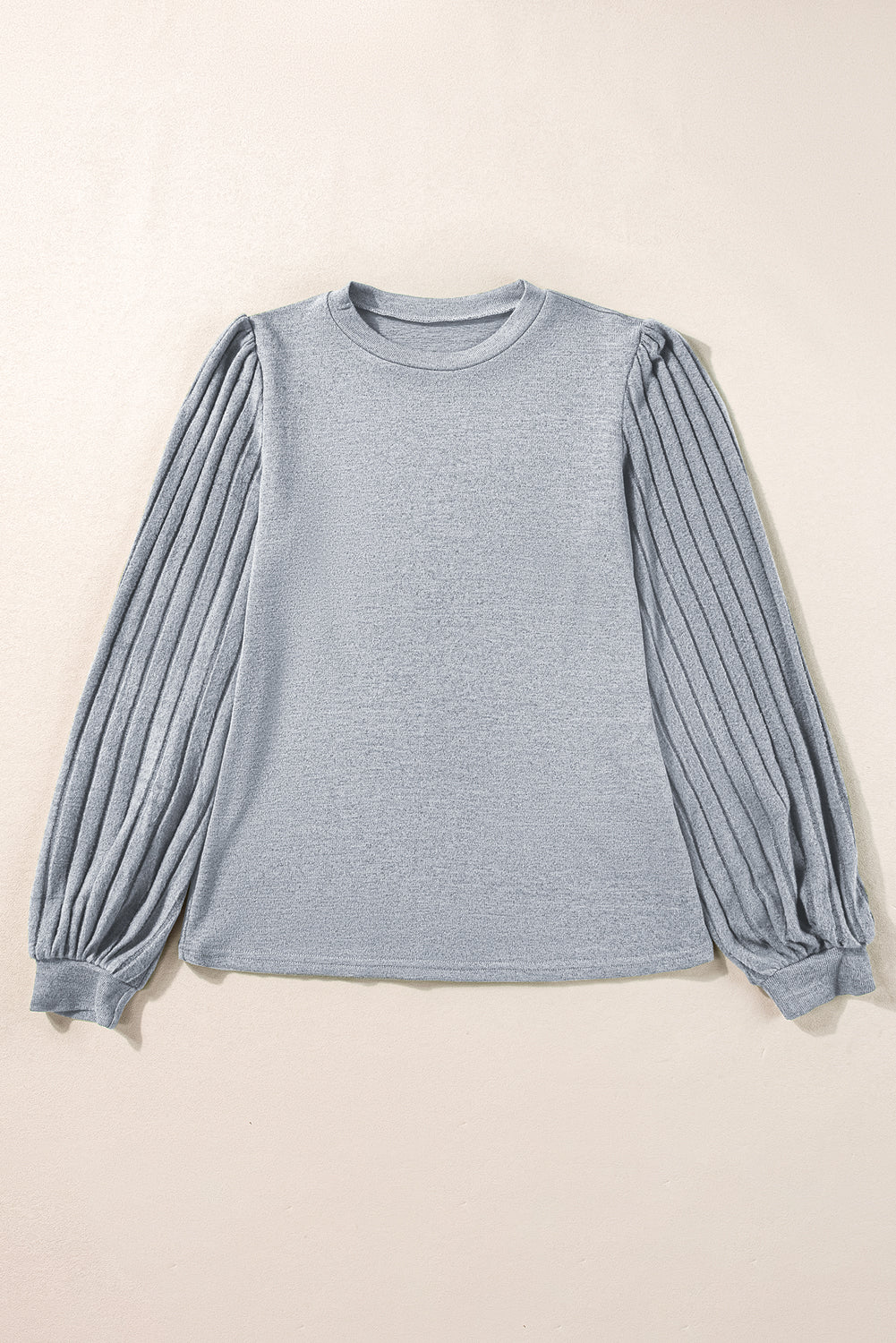 Solid Color Contrast Ribbed Bishop Sleeve Top