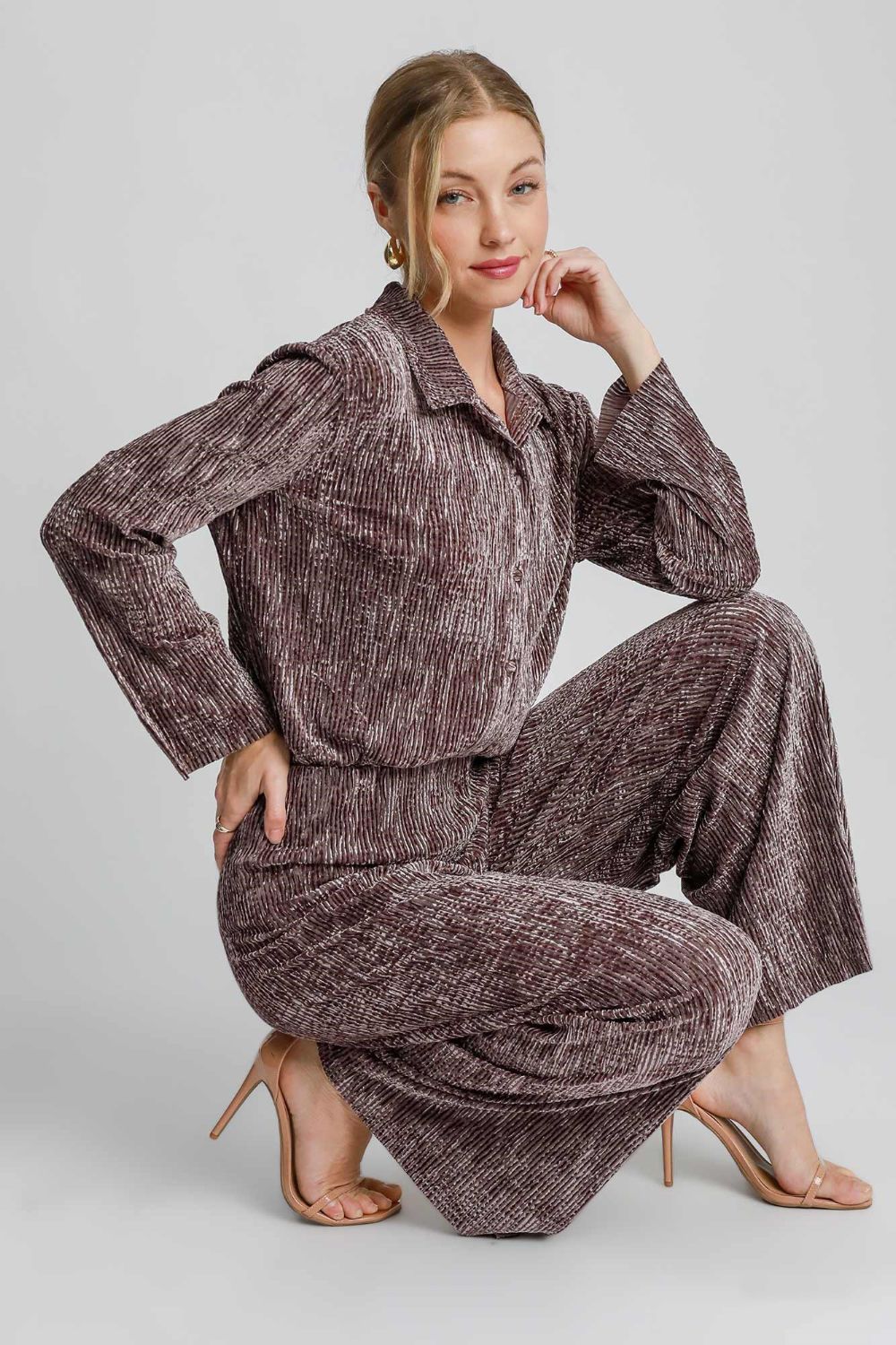 Umgee Side Slit Texture Button Up Shirt  Shop One Place