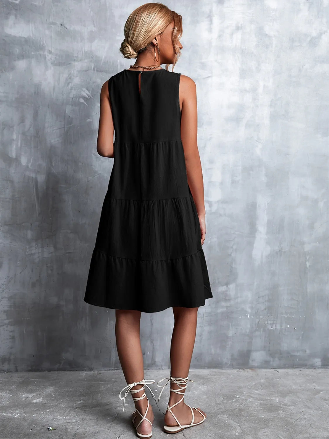 Tiered Round Neck Sleeveless Mini Tank Dress  Shop One Place