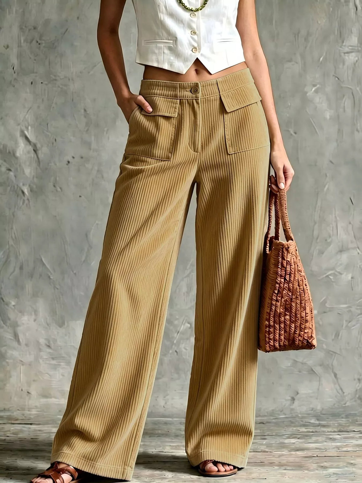Full Size Wide-Leg Corduroy Pants Plus Size  Shop One Place