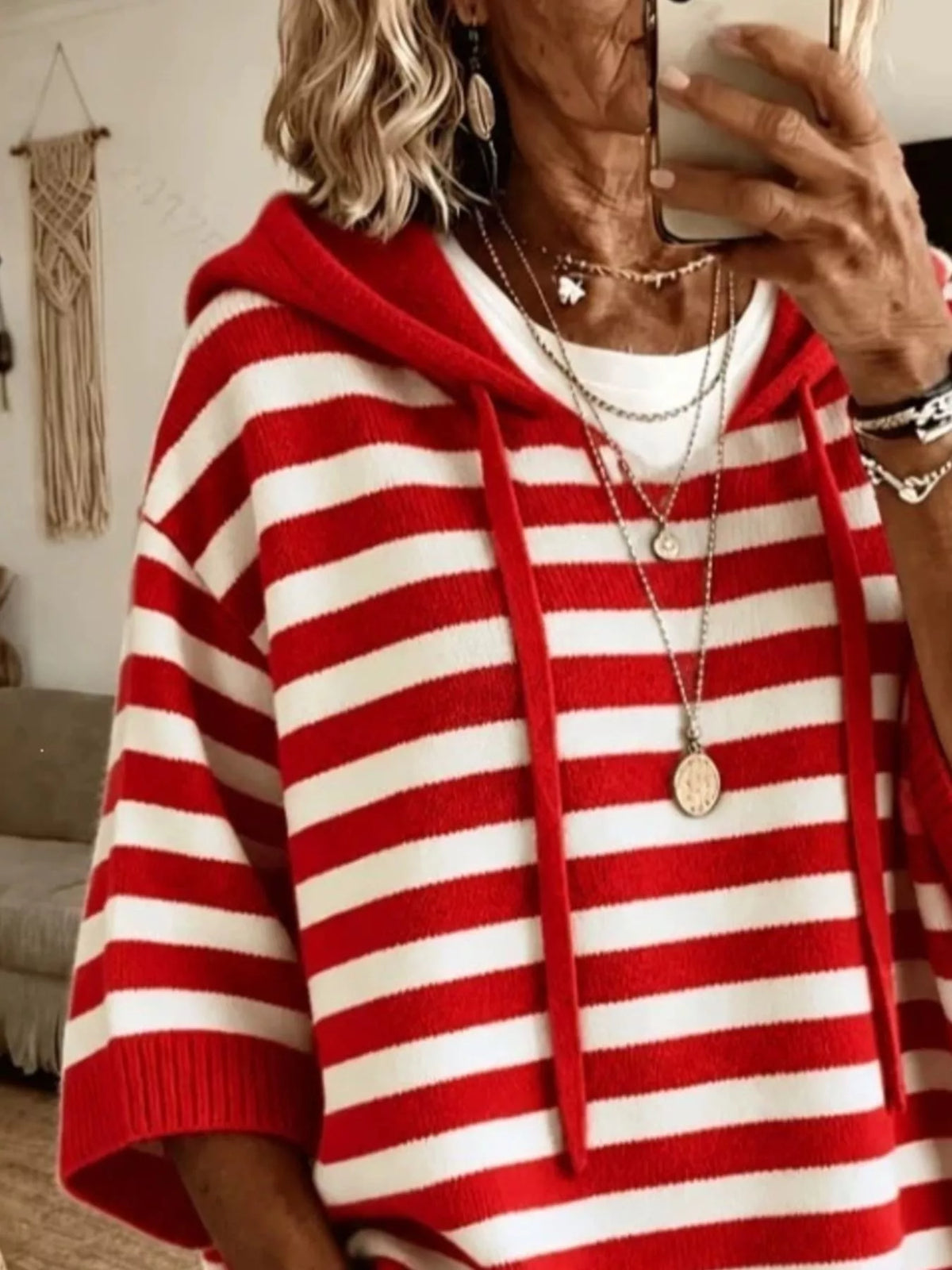 Striped Hooded Knit Sweater in Multicolor
