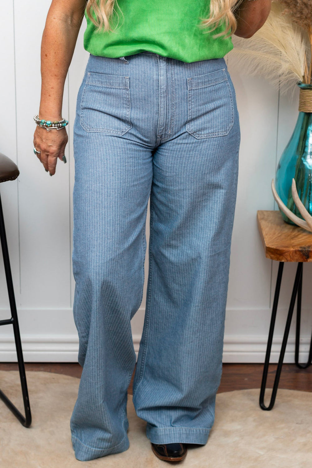 Dusk Blue Patched Pocket Textured Wide Leg Plus Size Jeans  Shop One Place