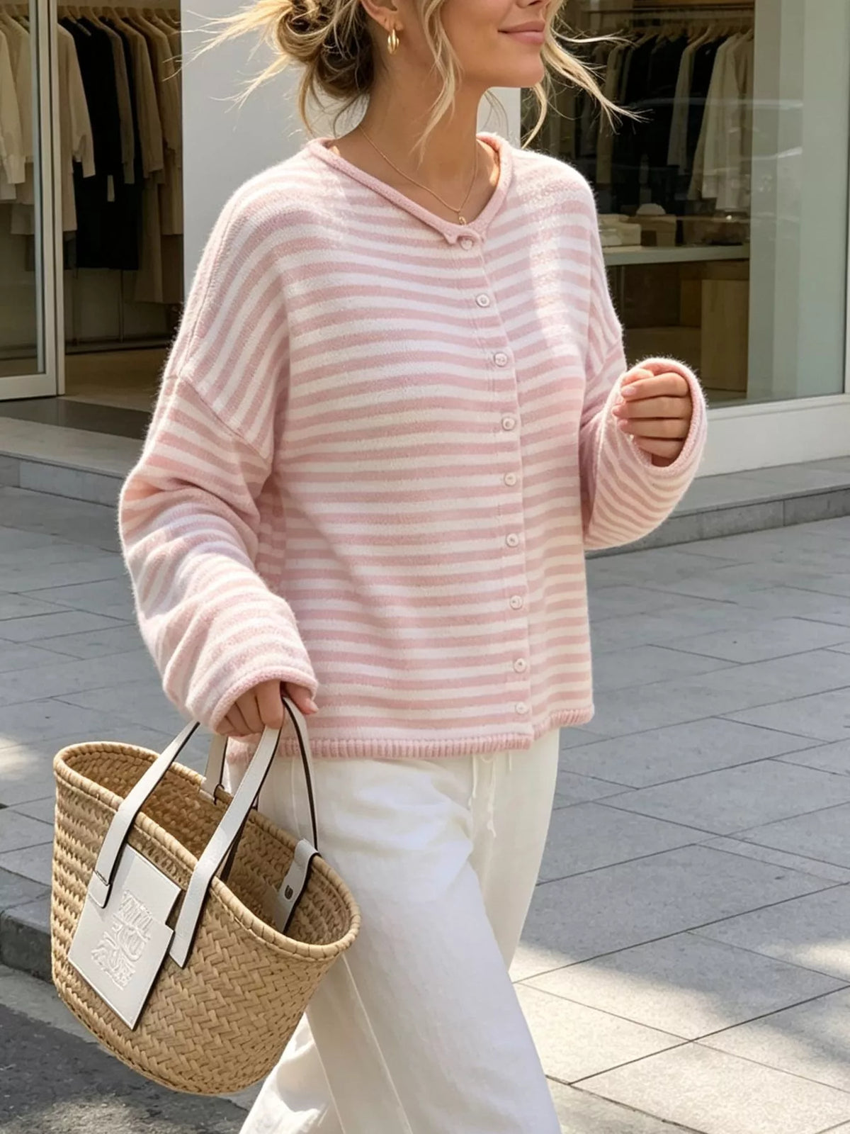 Women's Striped Button-Down Knit Cardigan – view 18