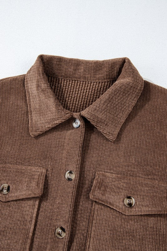 Solid Corduroy Button-Up Pocketed Shacket  Shop One Place