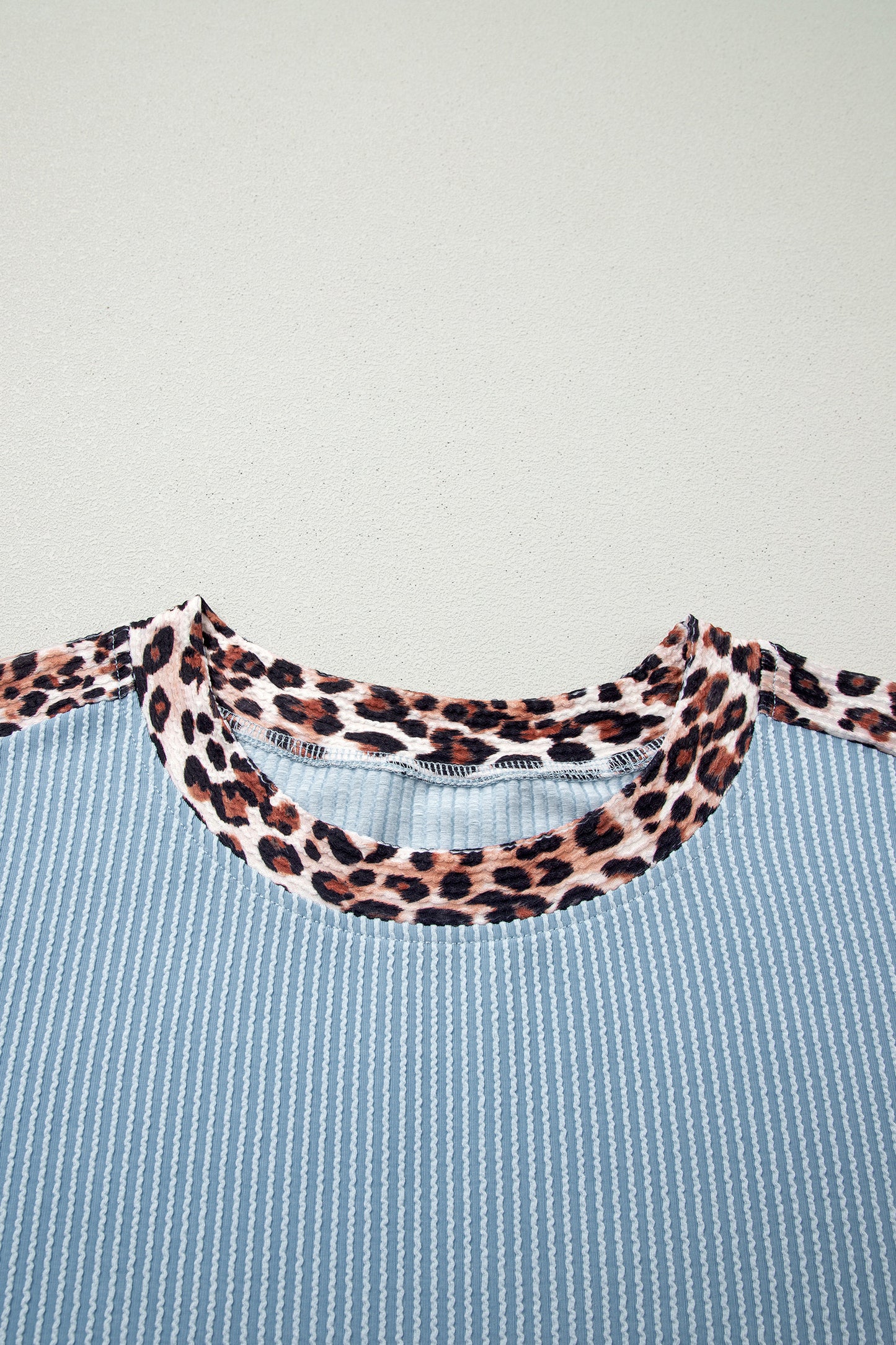 Sky Blue Leopard Trim Twist Ribbed Short Set  Shop One Place