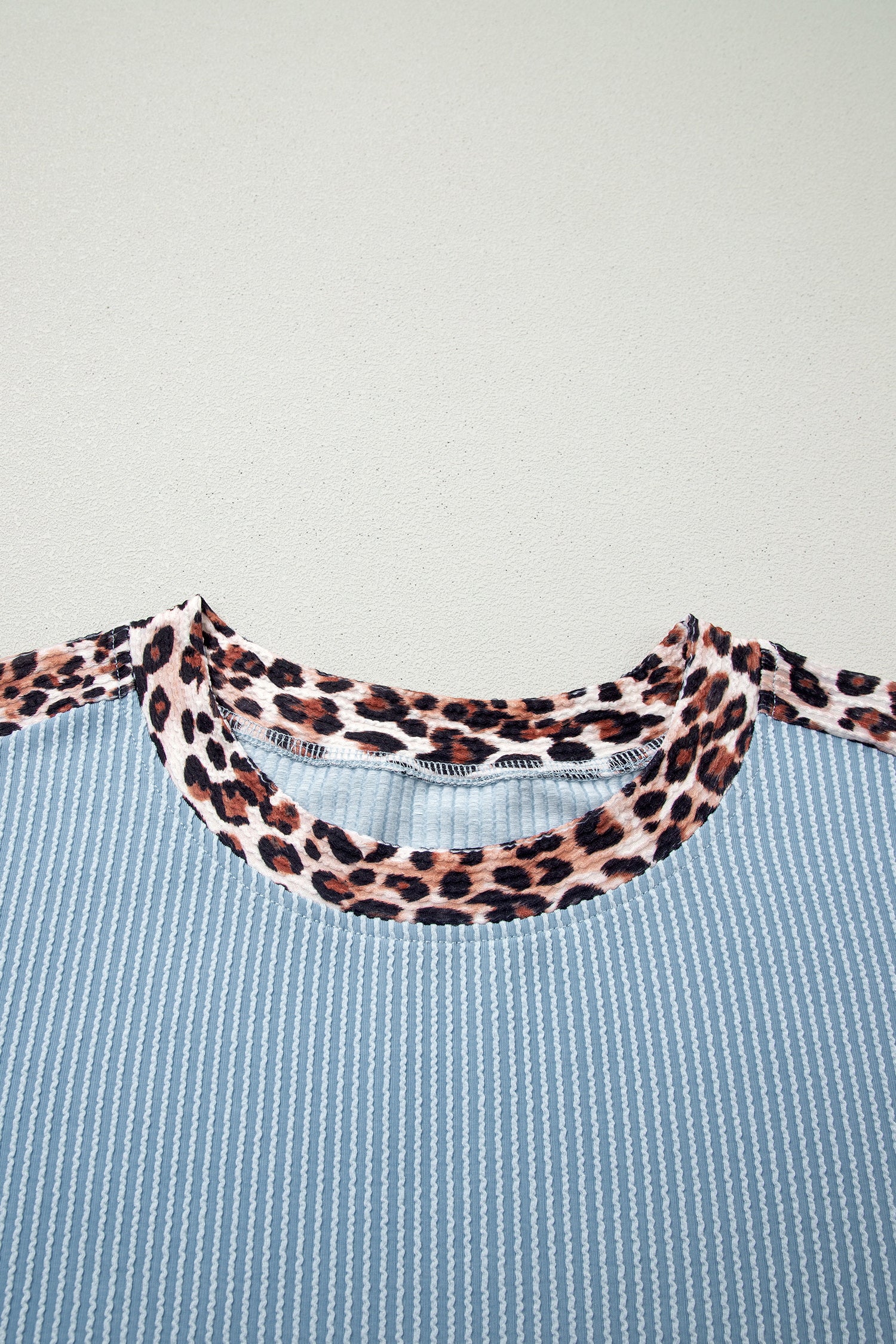 Sky Blue Leopard Trim Twist Ribbed Short Set  Shop One Place