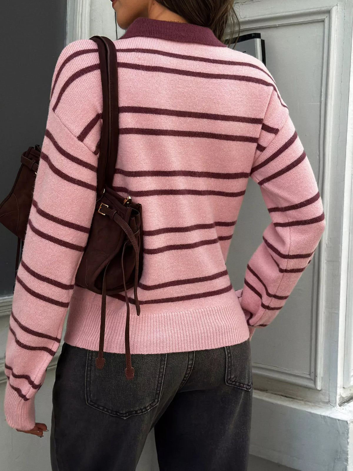Women's Striped Polo Collar Sweater – view 5