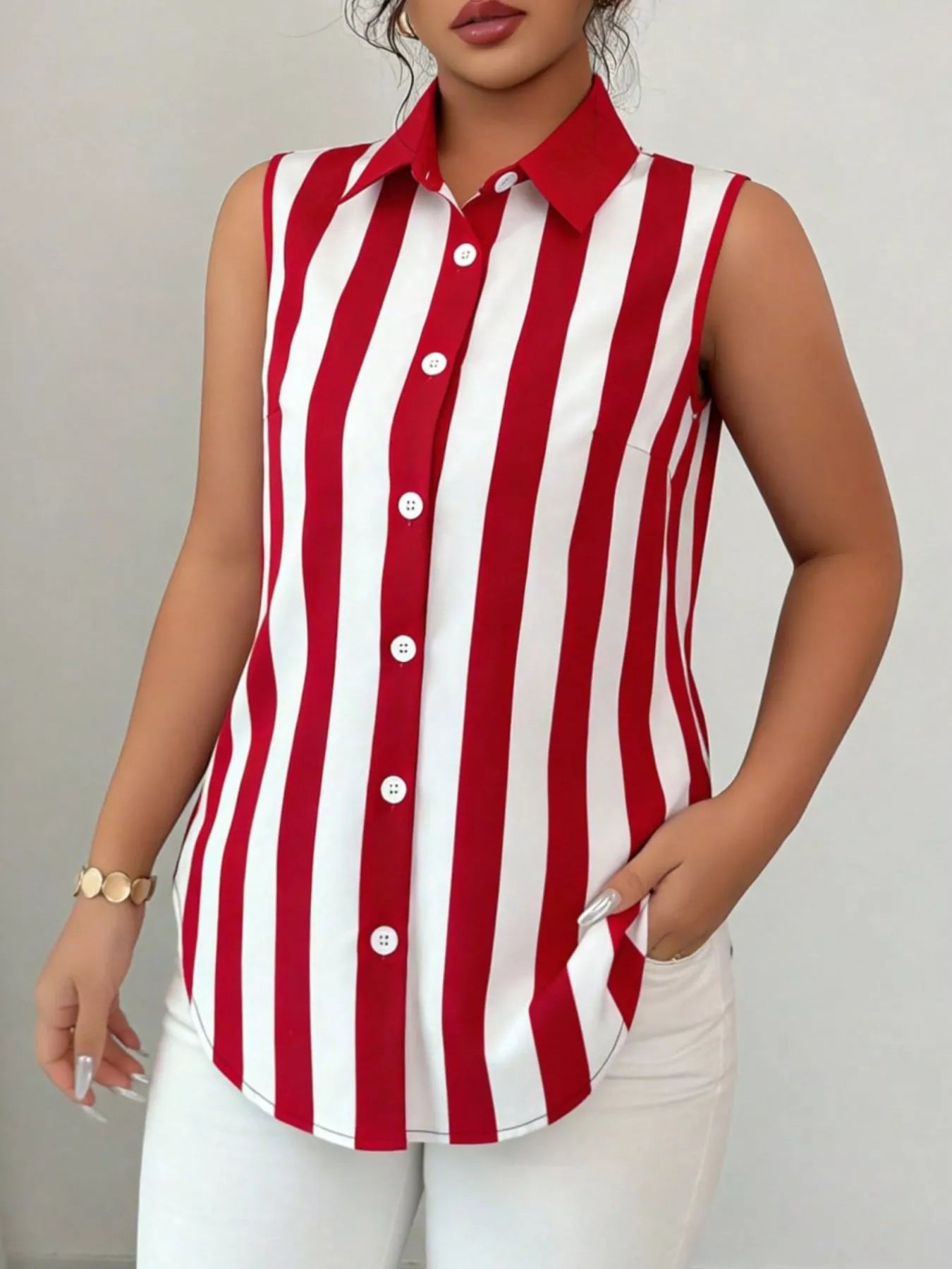 Button Up Sleeveless Shirt  Shop One Place