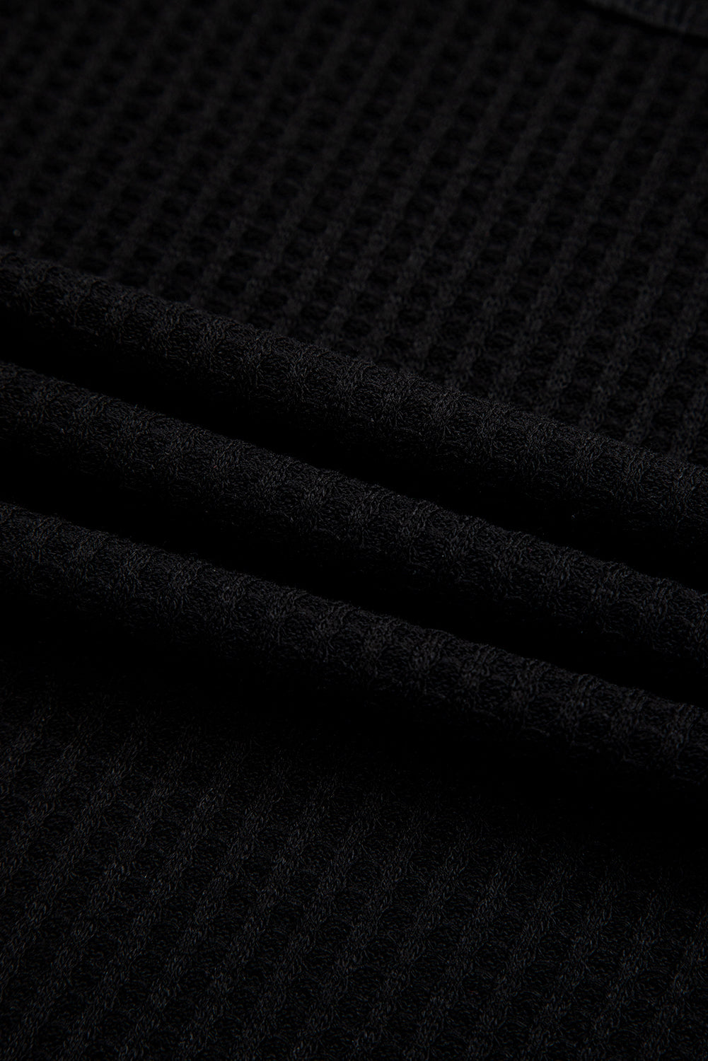 Black Waffle Texture V Neck Drop Shoulder Loose Tee  Shop One Place