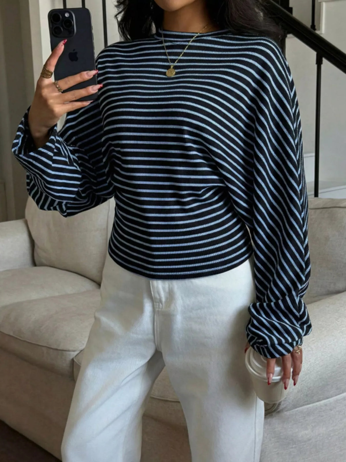 Women's Striped Batwing Sleeve T-Shirt – view 12
