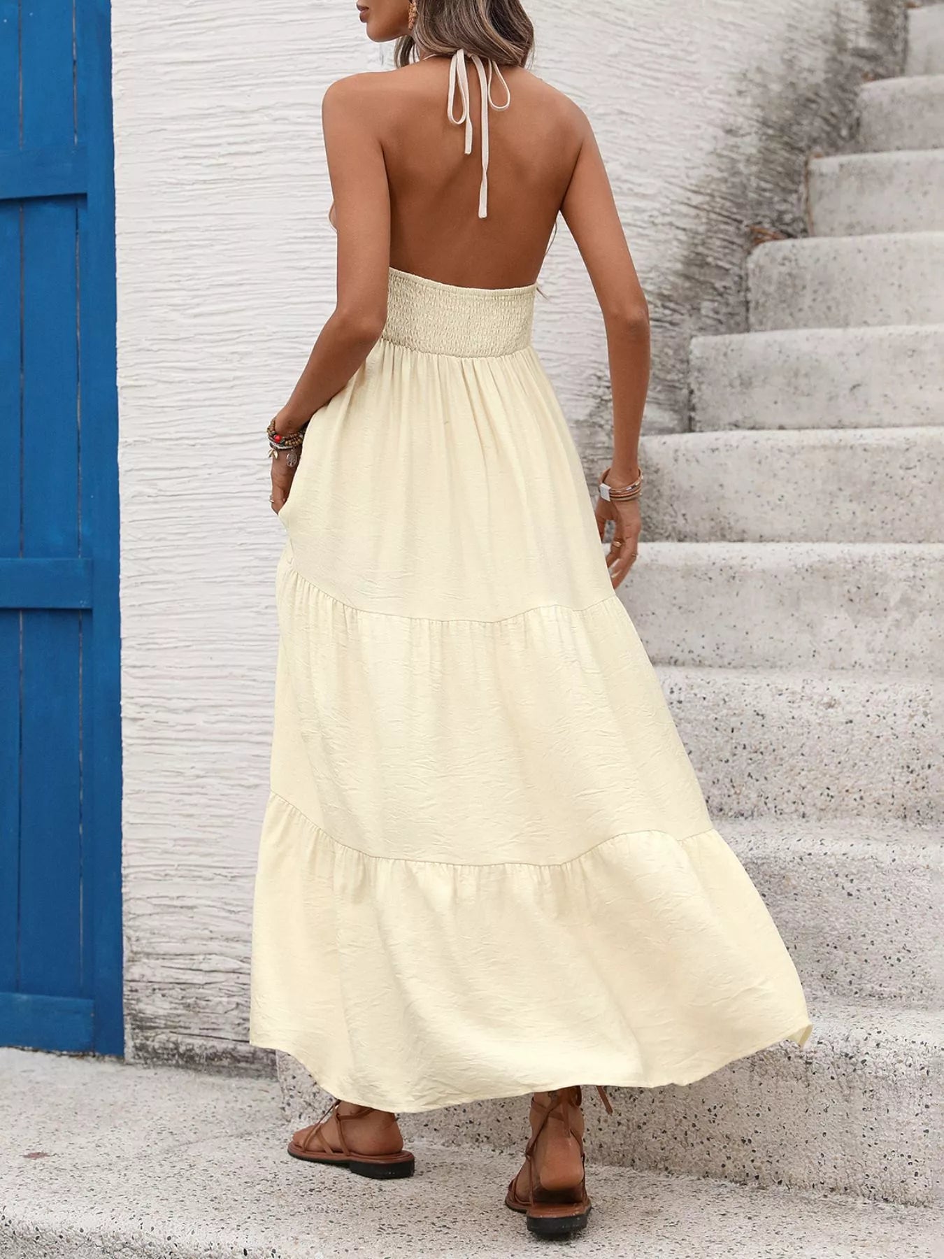 Halter Neck Tiered Maxi Dress  Shop One Place
