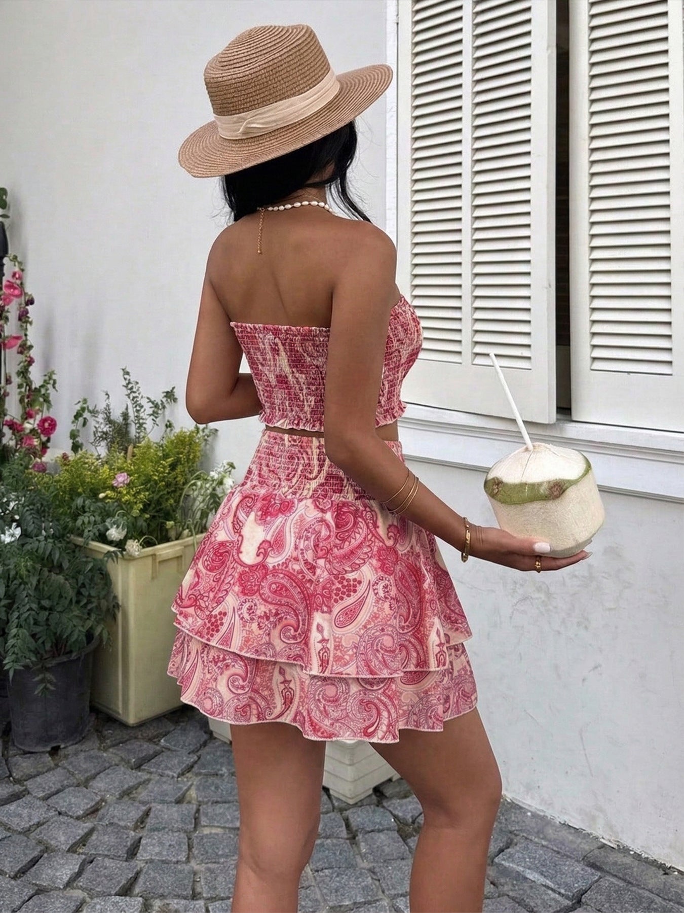 Paisley Print Tube Top and Ruffle Mini Skirt Set  Shop One Place