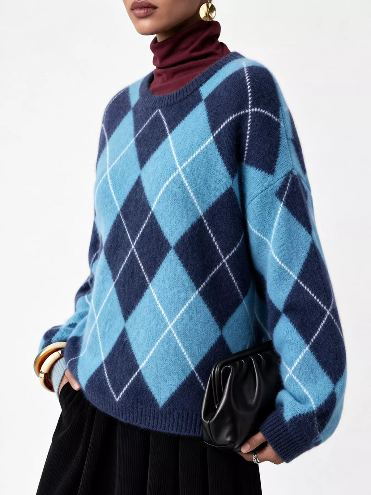 Women's Argyle Fuzzy Knit Sweater – view 27