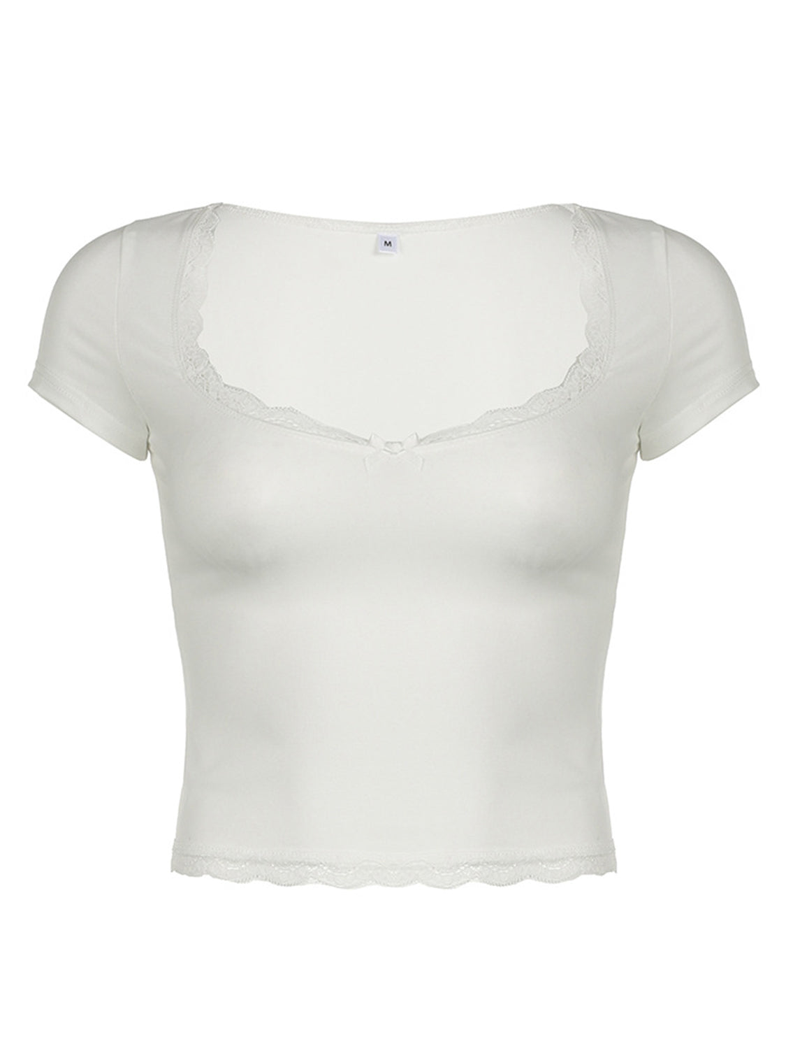 Lace Detail Sweetheart Neck Short Sleeve T-Shirt  Shop One Place