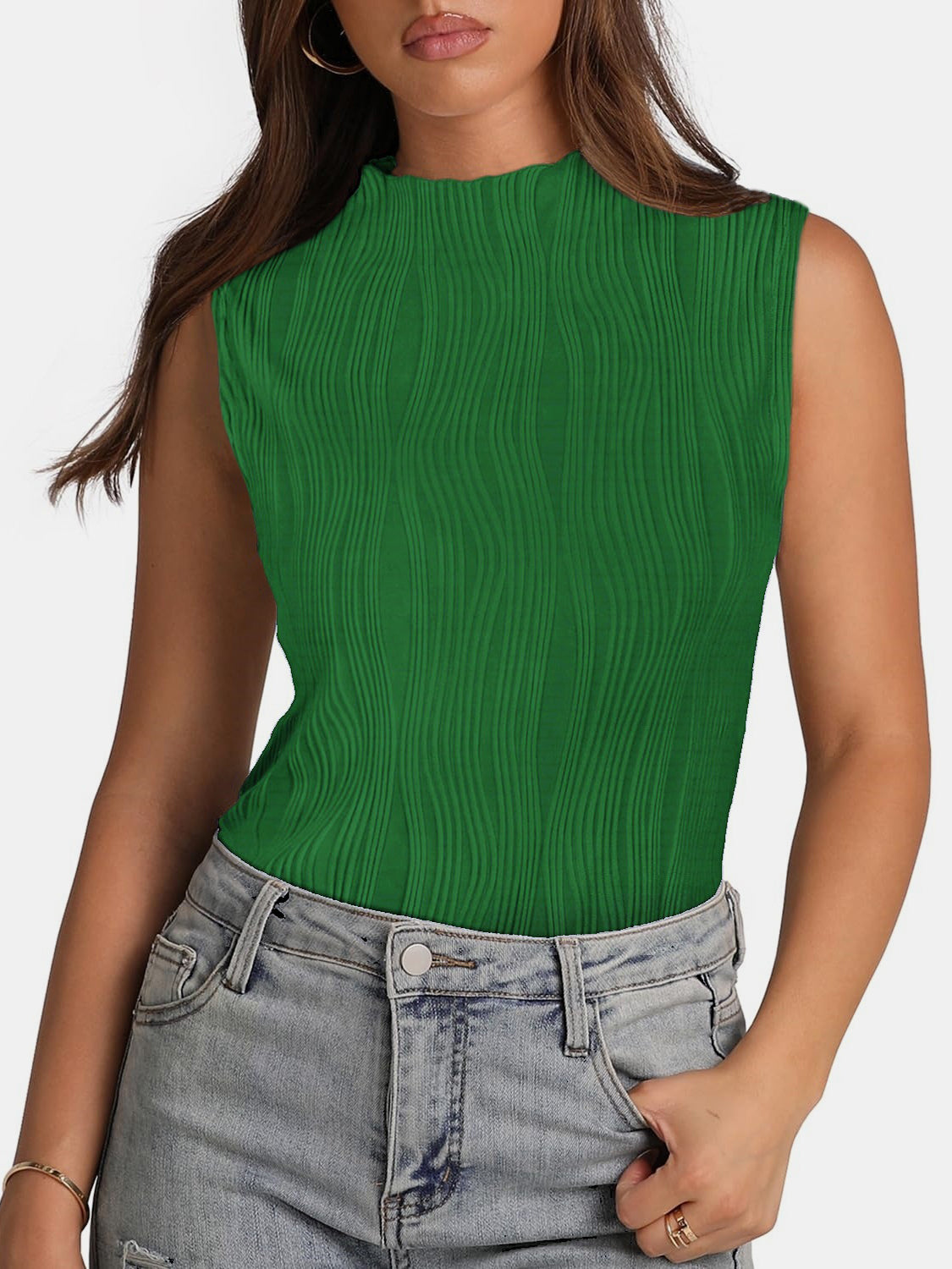 Textured Mock Neck Tank