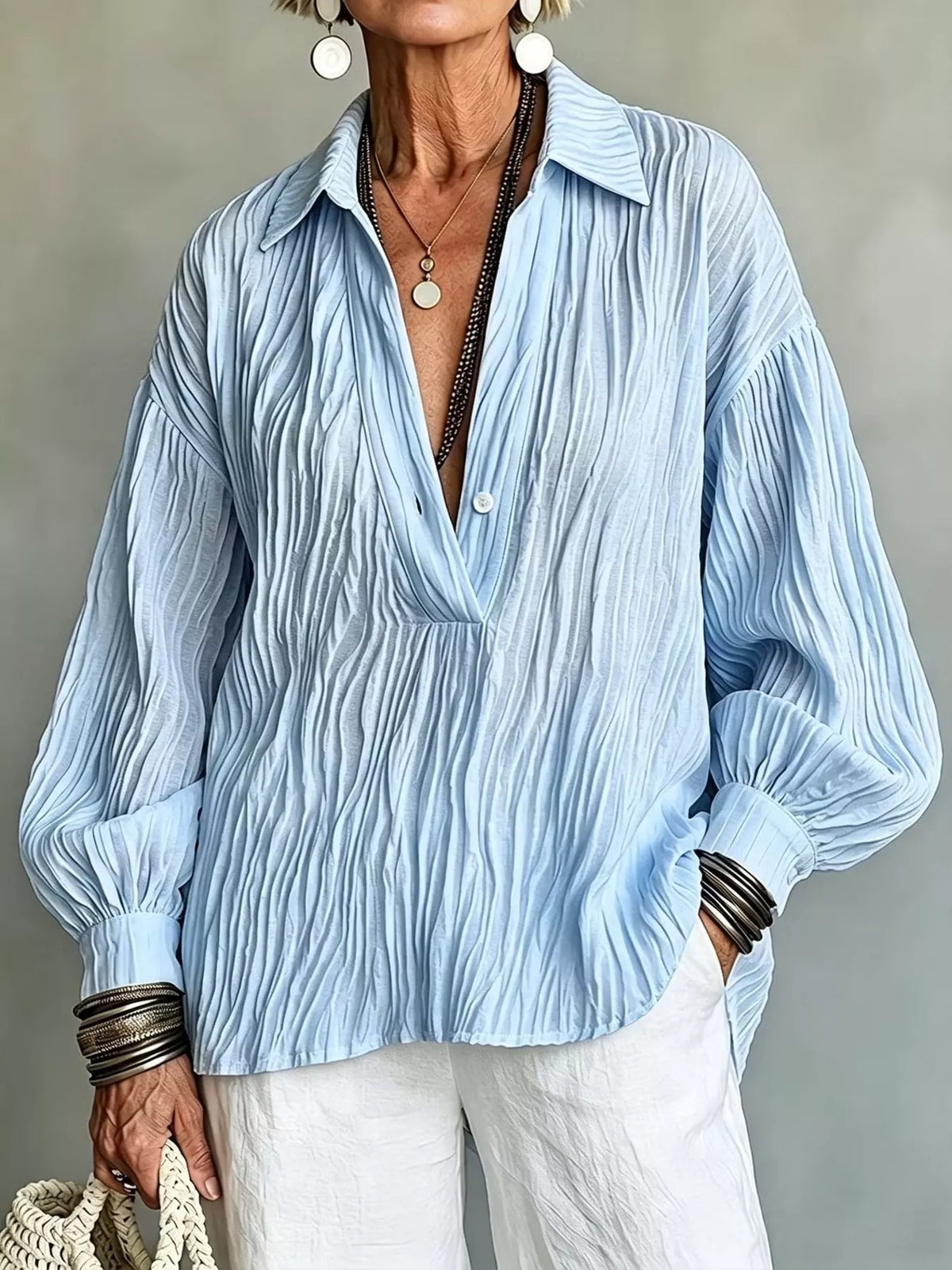 Women's Textured Long Sleeve Button Blouse – view 8