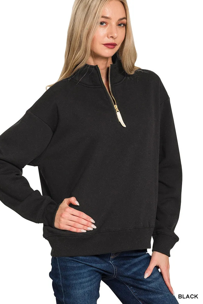 Zenana Fleece Half Zip Sweatshirt  Shop One Place